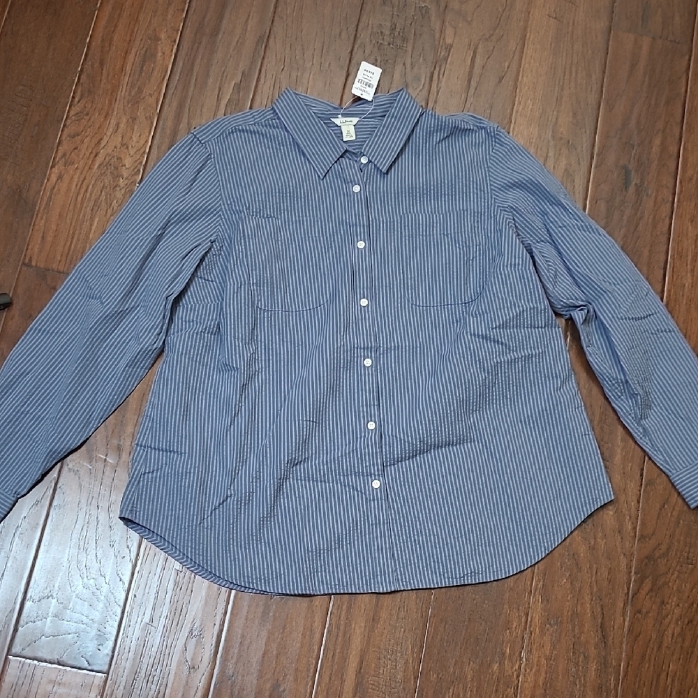 NWT L.L. Bean Blue Textured Striped Button-Up Shirt size 1X